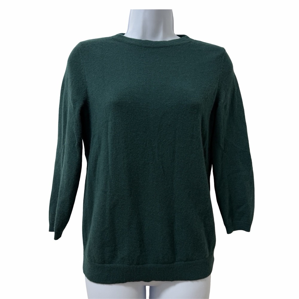 TALBOTS Womens Soft 100% Cashmere 3/4 Sleeve Sweater Size MP Green Quiet Luxury - Picture 1 of 6